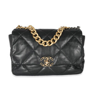 Chanel Black Shiny Lambskin Large Chanel 19 Flap Bag